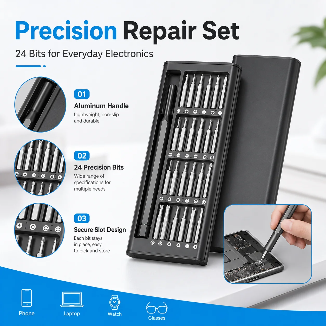 24 In 1 Multi Tool Kit Precision Screwdriver Set Portable Repair Tools With Magnetic Bits For Electronics Bike Diy Home Repair