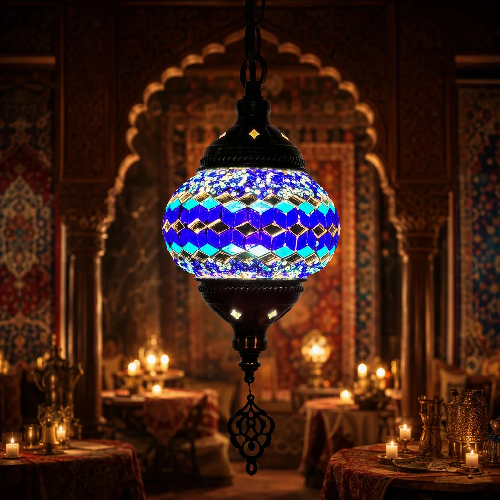 Romantic Turkish flowing classical guesthouse, clubhouse, mosaic café, Western restaurant, vintage single chandelier
