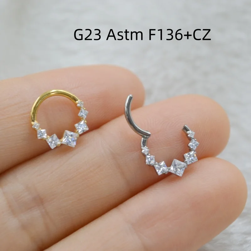 

10 шт. G23 ASTM F136 Титановый квадратный CZ Обруч для носа Перегородка-кликер Кольцо Серьги Губа Ухо Козелок Спираль Хрящ Пирсинг тела