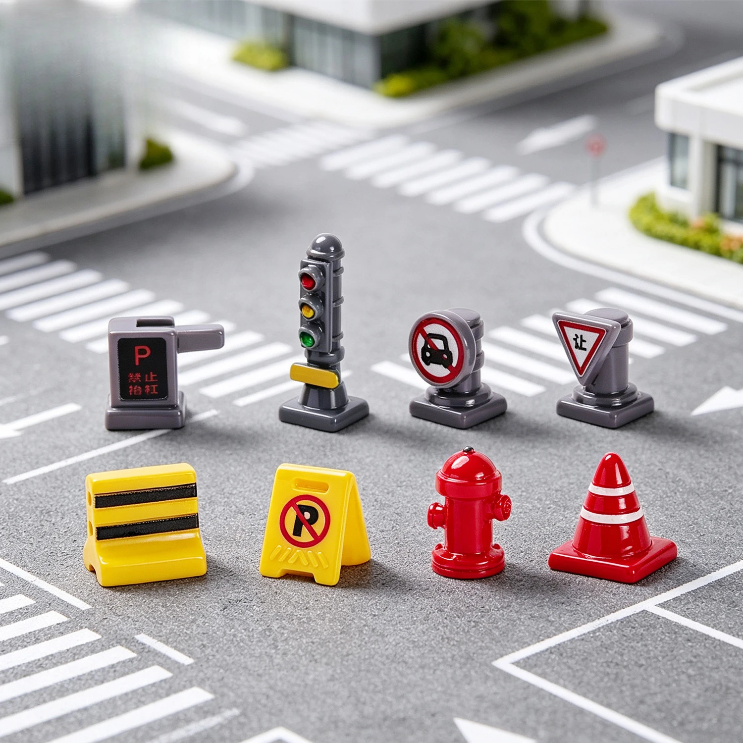 100pcs Kawaii Simulation Mini Traffic Roadblock Road Sign Scene Traffic Light Barricade Resin Charms Doll House Decoration