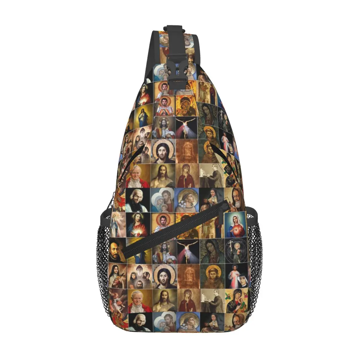 Saints Jesus Mary I Trust In You Chest Bag Men Sling Crossbody Backpack Chest Bag Traveling Hiking Daypack Shoulder Bag