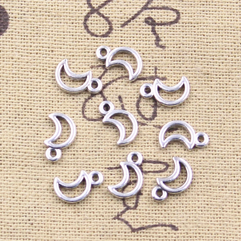 50pcs Charms Small Lovely Moon 11x6mm Antique Silver Color Pendants Making DIY Handmade Tibetan Finding Jewelry