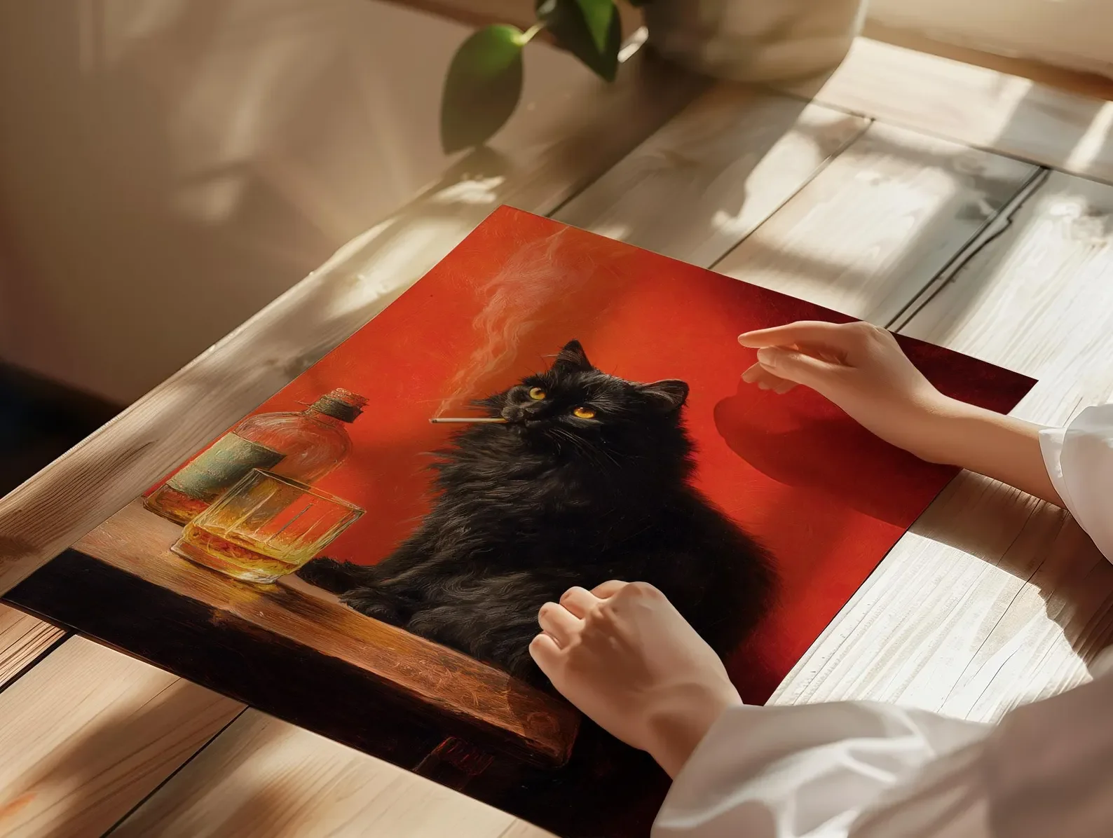 ملصق سيجارة للتدخين على شكل قطة سوداء، طباعة عتيقة، فن جداري غريب الأطوار، فن حيوانات مضحك، ملصق لعربة البار، مطبخ ملتوي