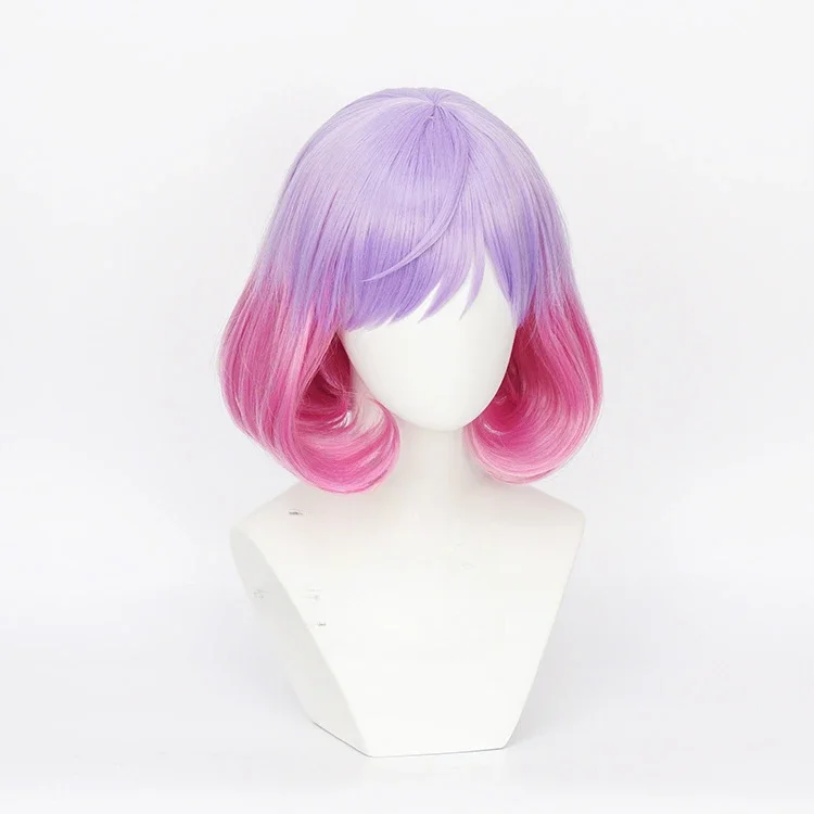 LUNA-Peluca de Cosplay con diseño de Astrum para niña, pelo sintético resistente al calor, corto, Bob, Morado, Rosa, degradado