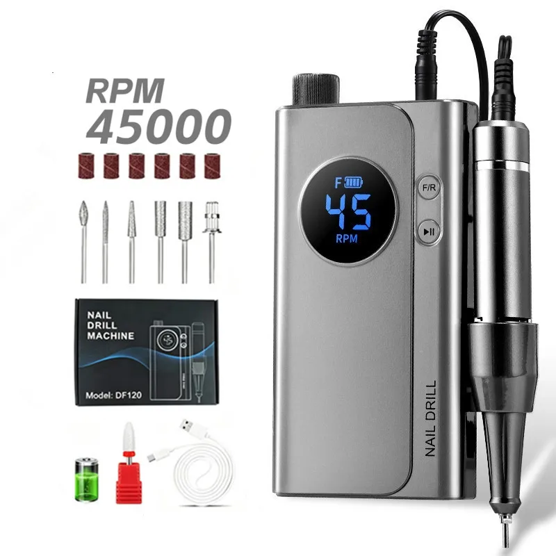 Trapano per unghie portatile e senza fili, con motore da 45.000 giri al minuto, batteria ricaricabile da 4500 mAh, lima elettrica per unghie, macchina per la levigatura delle unghie, ideale per