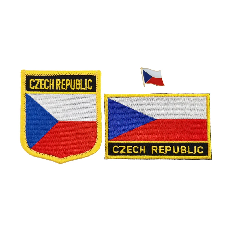 Czech Republic National Flag Embroidery Patches Badge Shield And Square Shape Pin One Set On The Cloth Armband Backpack  Gifts
