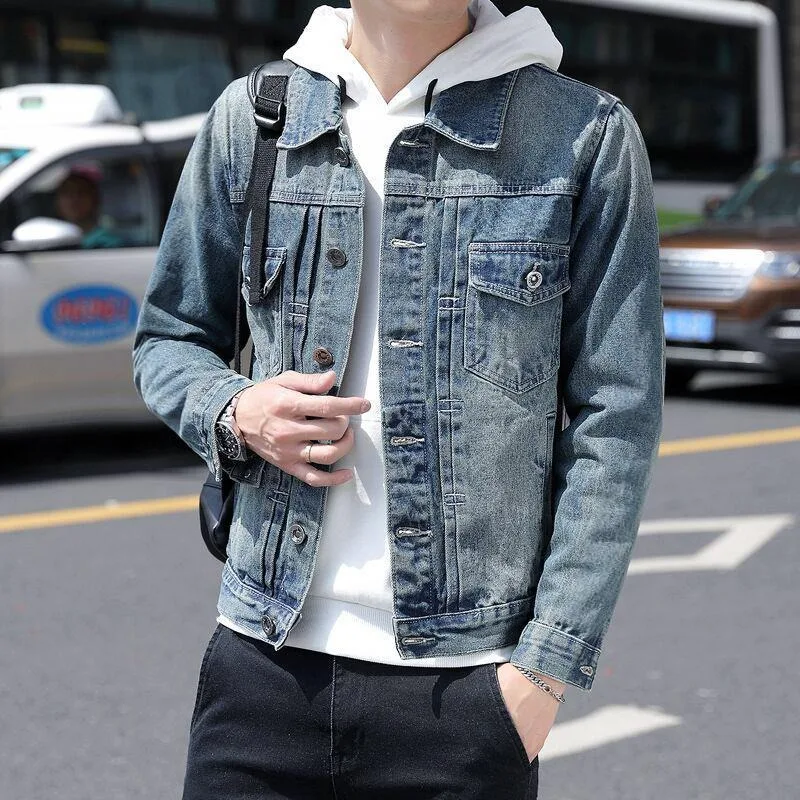 

Blue Men's Denim Jacket Short Loose in Lowest Price Branded High Quality Trendy of Fabric Low Rock Casual Slim Male Jean Coats