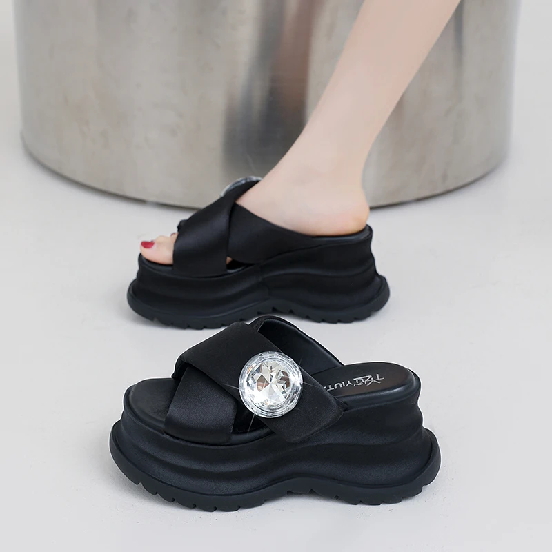 Fairy Style Thick Heel 9cm Slippers Women Outdoor Wear Summer Breathable Fashion Platform Magic Tape Sandals Slip-On Shoes