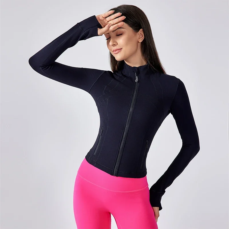 2024 F/W New Short Stand Up Yoga Jacket for Women, Slim Fit and Slimming Fitness Suit, Outdoor Running Sports Cardigan Jacket