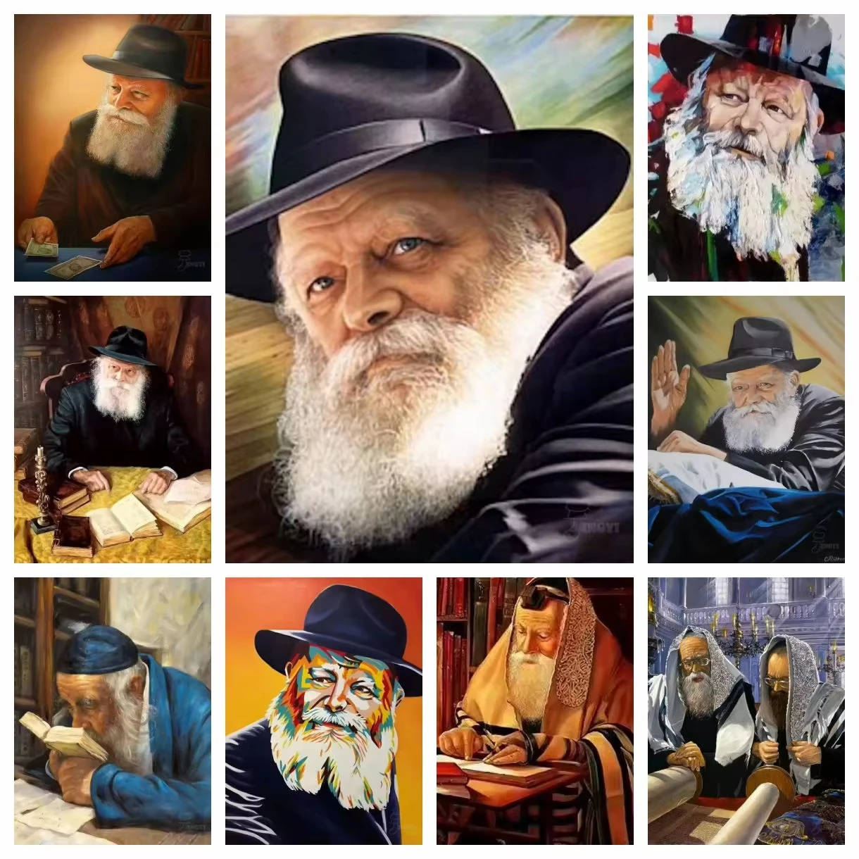 2026 Neues Voll-Diamant-Malerei-Set „Jüdischer Rabbi Lubavitch“ – Chabad Rebbe Tora Mosaik Porträt Kunst Kreuzstich Stickerei Dekor