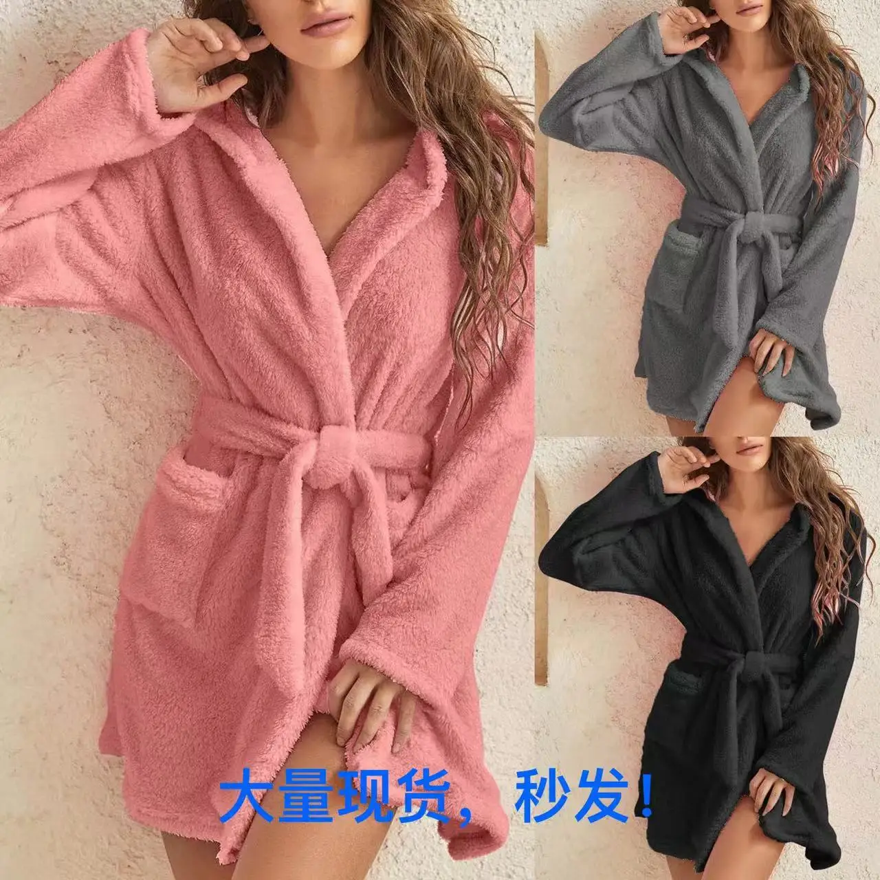 

Cross-border autumn and winter pajamas pajamas women's flannel coral fleece bathrobes loungewear thickened robes