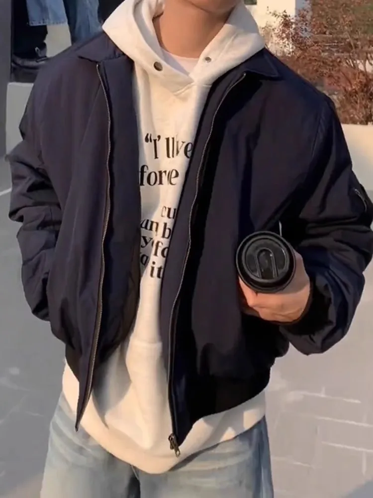 

Warm Cotton MA Pilot Jaet for Men Autumn Winter Sle Turn-down Collar Fce Lined Loose Fit Youthful Trendy Outerwear