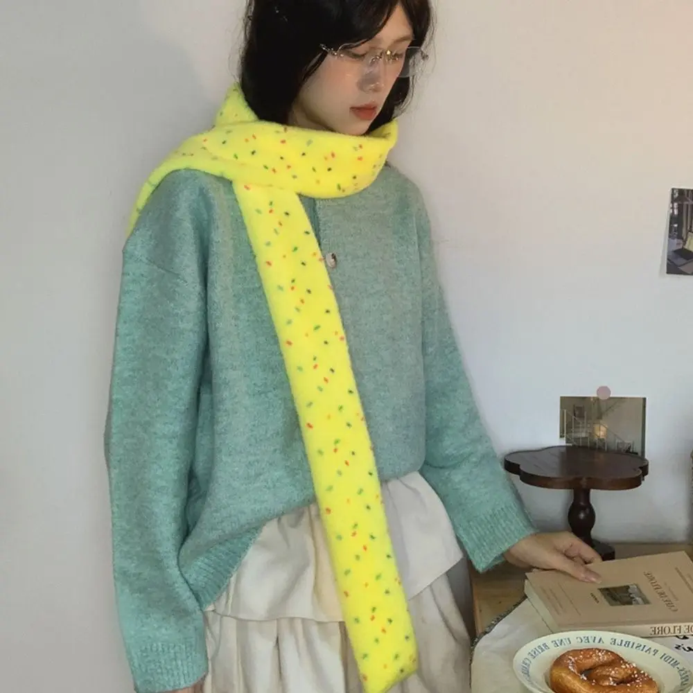 Fashion Colorful Dopamine Dot Scarf Korean Style Narrow Cashmere Knitted Scarf Thickened Windproof Winter Neck Warmer Daily