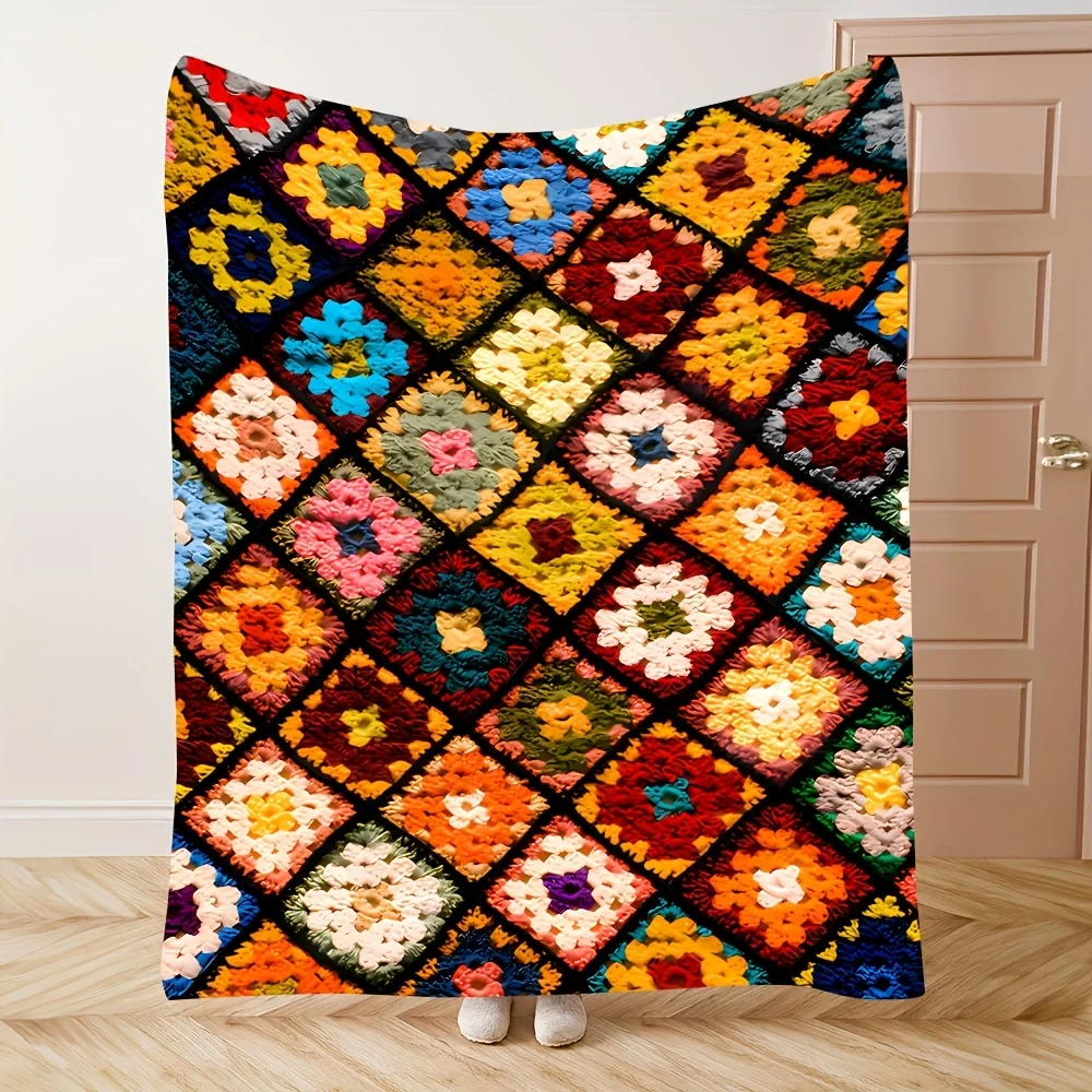 Vintage Floral Patchwork Style Design Flannel Print Blanket Throw Soft Warm Comfortable