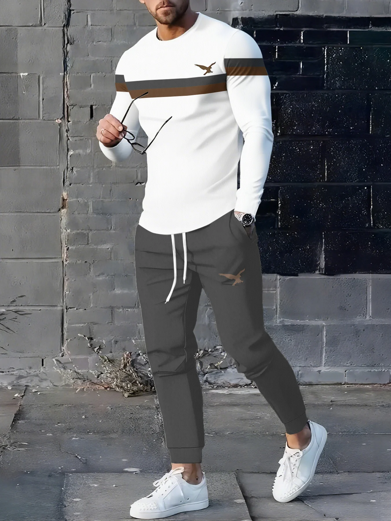Winter and Autumn Men's Warm Long-Sleeved Pants with 3D Printings - Casual and Fashionable Streetwear Clothing