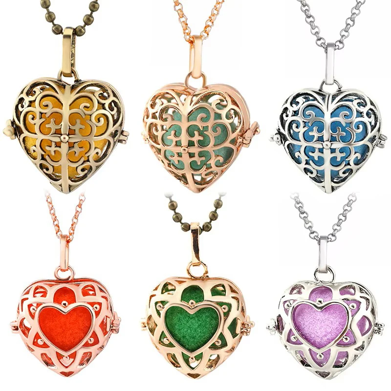 Mexican Style LOVE Heart Necklace Hollow Aroma Locket Vintage Jewelry Music Ball Pregnancy Pendant Summer Romantic Accessories