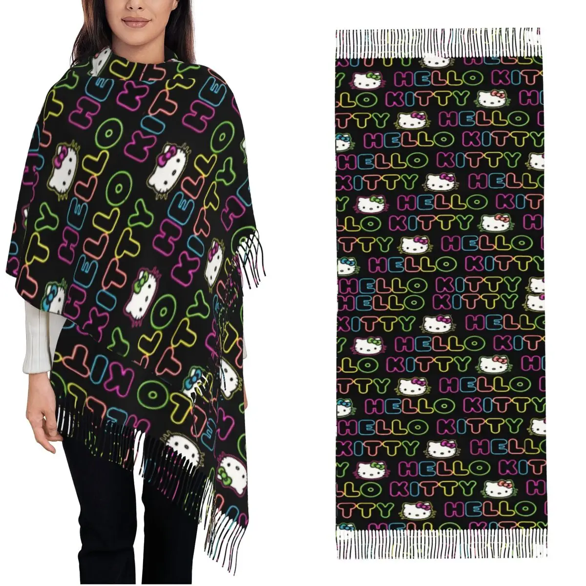

Шаль Hello Kitty, женский зимний теплый длинный мягкий шарф, шейный платок, шарфы с кисточками