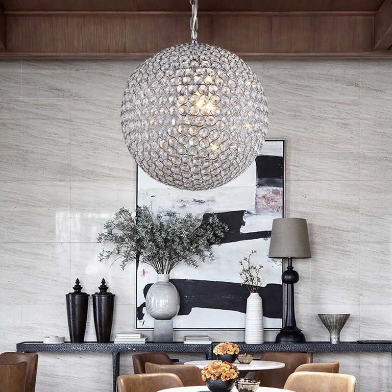 French Crystal Ball Pendant Light Living Room Villa Duplex Bedroom Hotel Lobby Advanced Atmosphere Luxury Decoration Lighting Fi