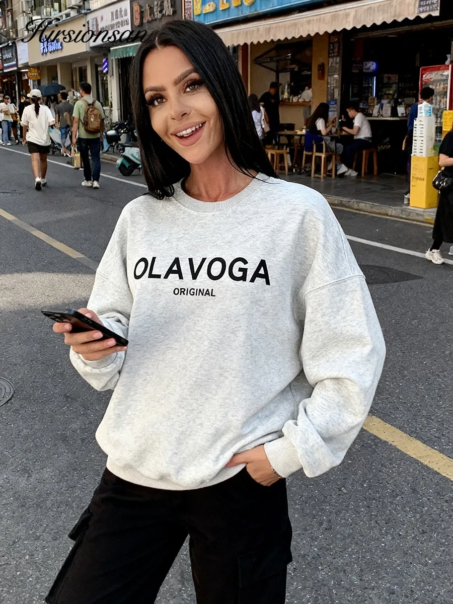 Hirsionsan س الرقبة الصوف "OLAVOGA" رسالة Ins البلوز المرأة 2025 خريف جديد وصول