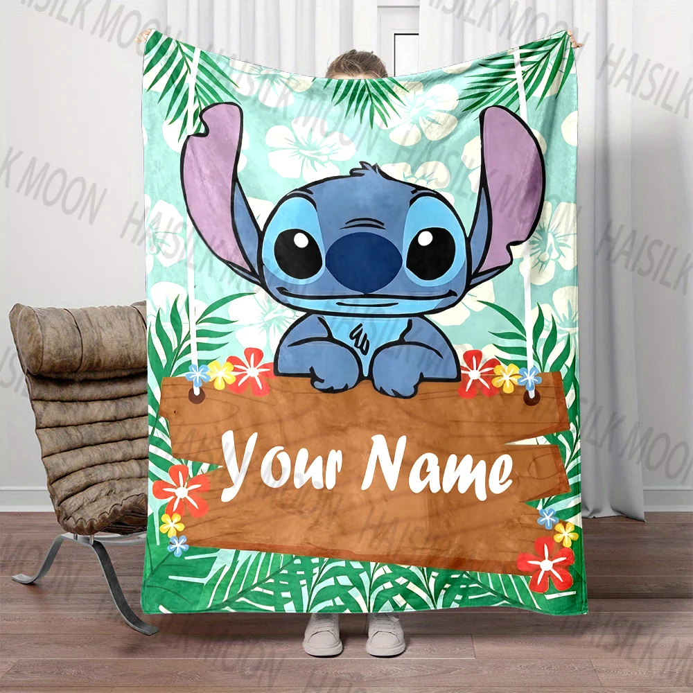 Personalization Custom Name Disney Stitch Printed Blanket, All-Season Multi-Use for Nap, Camping, Travel, Sofa Machine Washable