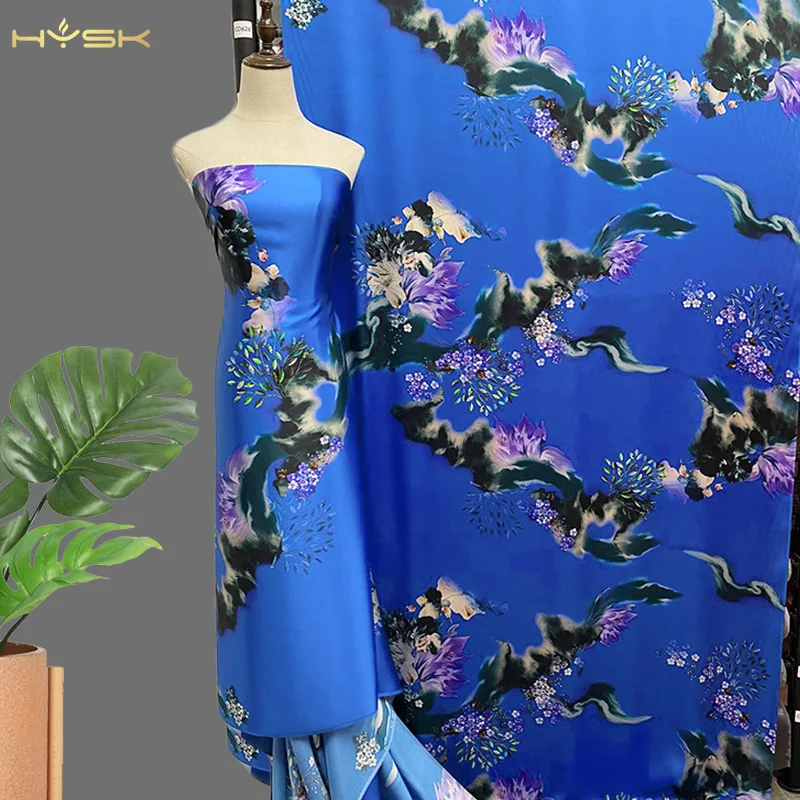 HYSK 100% natural silk satin fabric charmeuse floral print luxury traditional heavy real charmeuse by the meter for kimono E3162