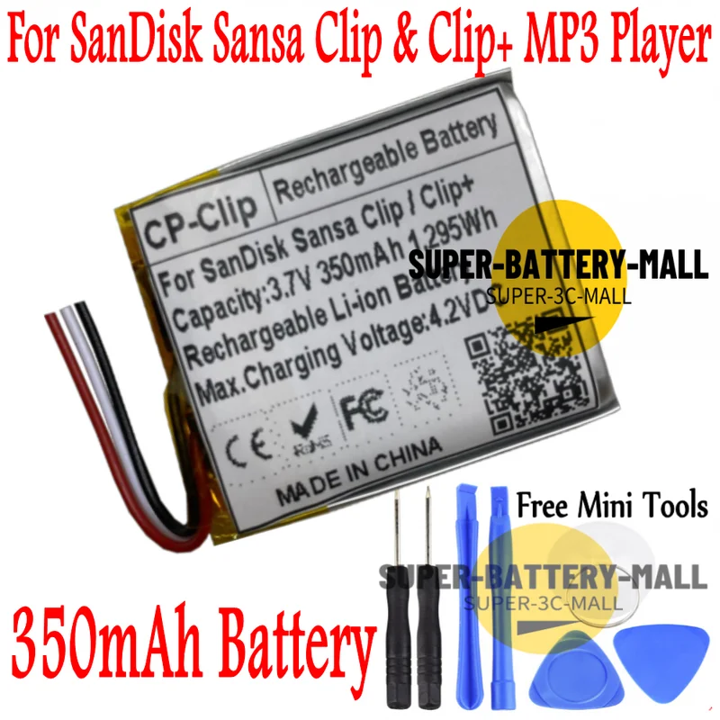 

350mAh Battery Replacement For SanDisk Sansa Clip / Clip+ /Clip Plus MP3 Player
