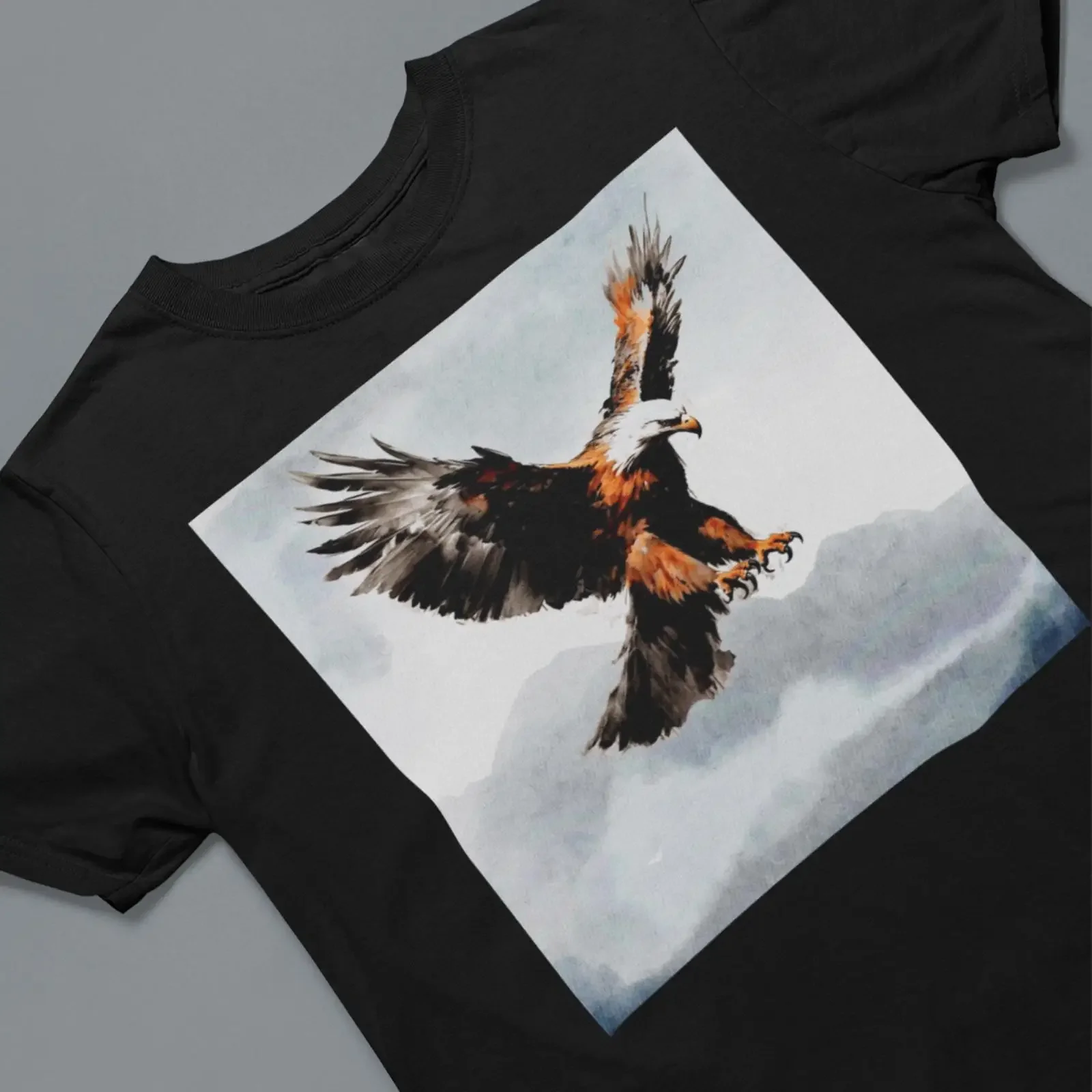 Soaring Bald Eagle T Shirt Mountain Cloudy Sky Wildlife Outdoor Nature Lover  vintage Washed streetwear fashion