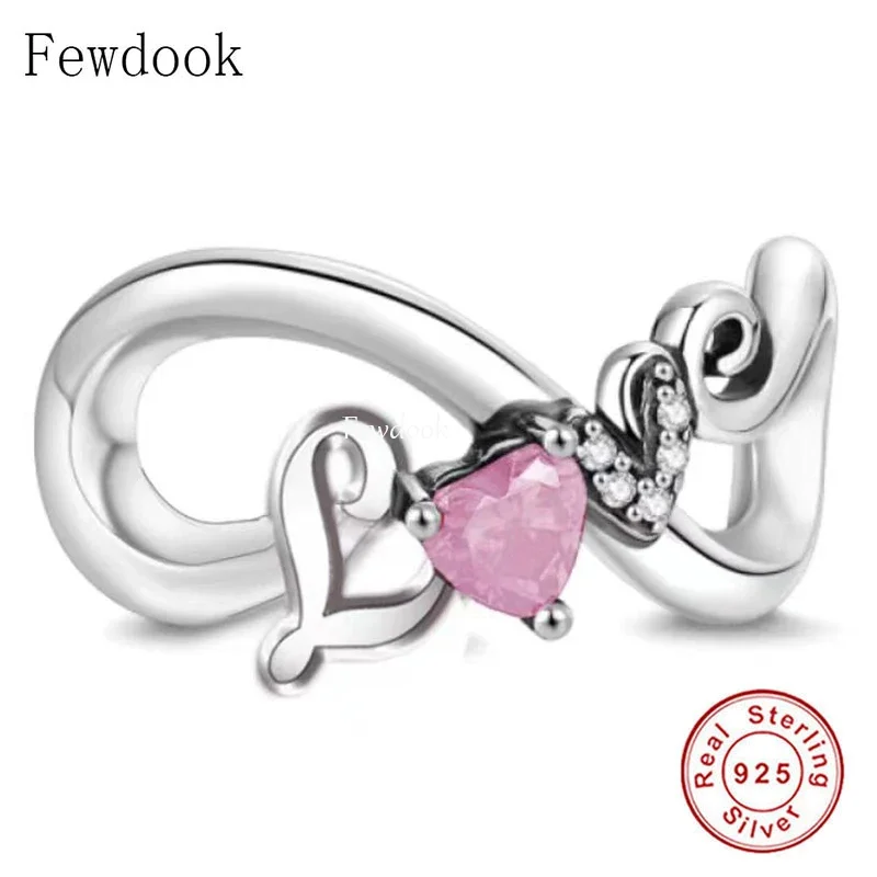 

Fit Original Charm Bracelet Real 925 Sterling Silver Pink Zircon Love Forever Aalphabet Infinity Bead For Making Wife Berloque