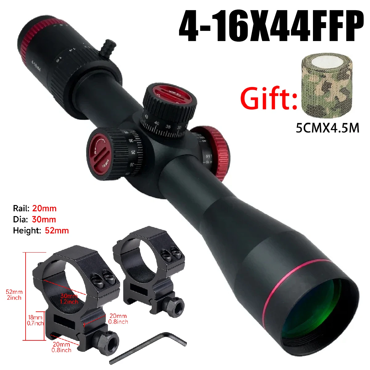 Tactical 4-16X44FFP Optical Sight Range Finder Hunting Airsoft Scope Sniper Hunting Riflescope Adjustable Telescopic Sight