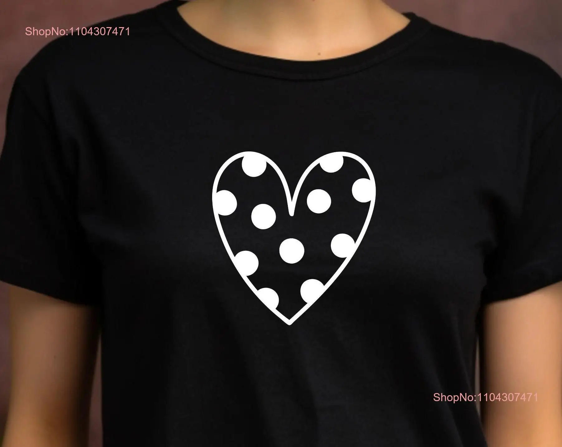 Polka Dot Heart T Shirt Black and White Fashion Casual Chic for Mom Wife Sister Girlfriend Daughter Cute Brunch Party