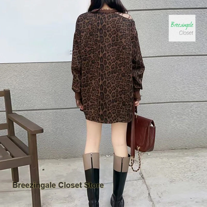 French style sexy leopard lace stitching top women's spring and autumn new fashion temperament Joker advanced design coat.