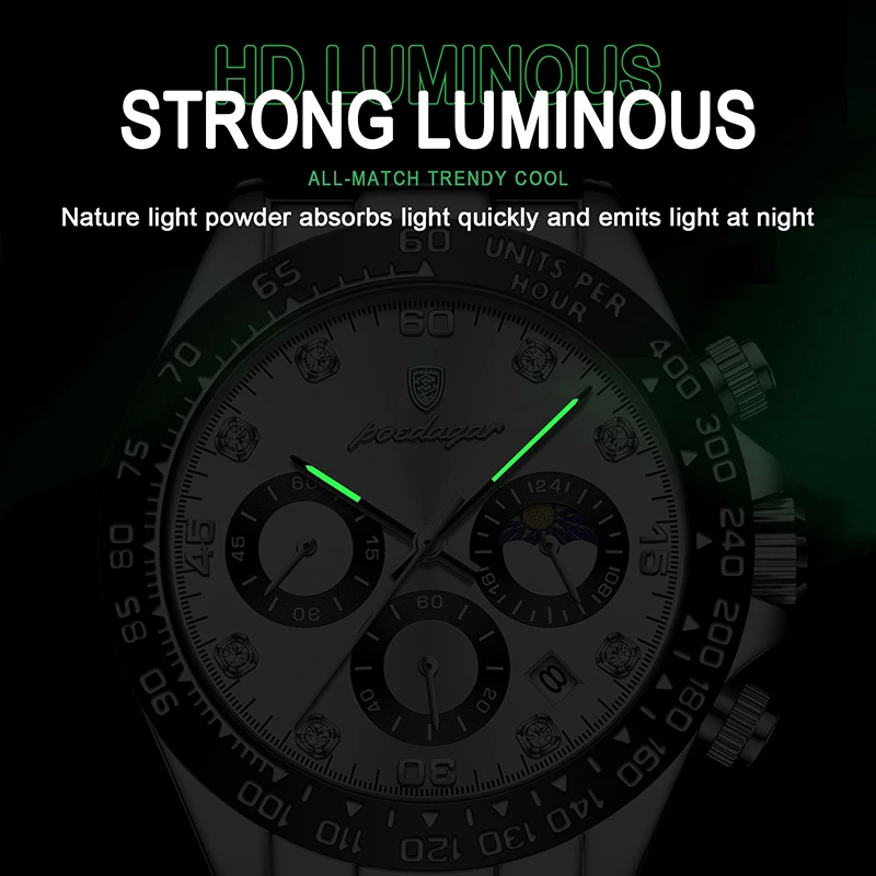 POEDAGAR Sports Watches For Men 2023 New Waterproof Brand Luxury Luminous Male Quartz Clock Stainless Steel Business Man Watch