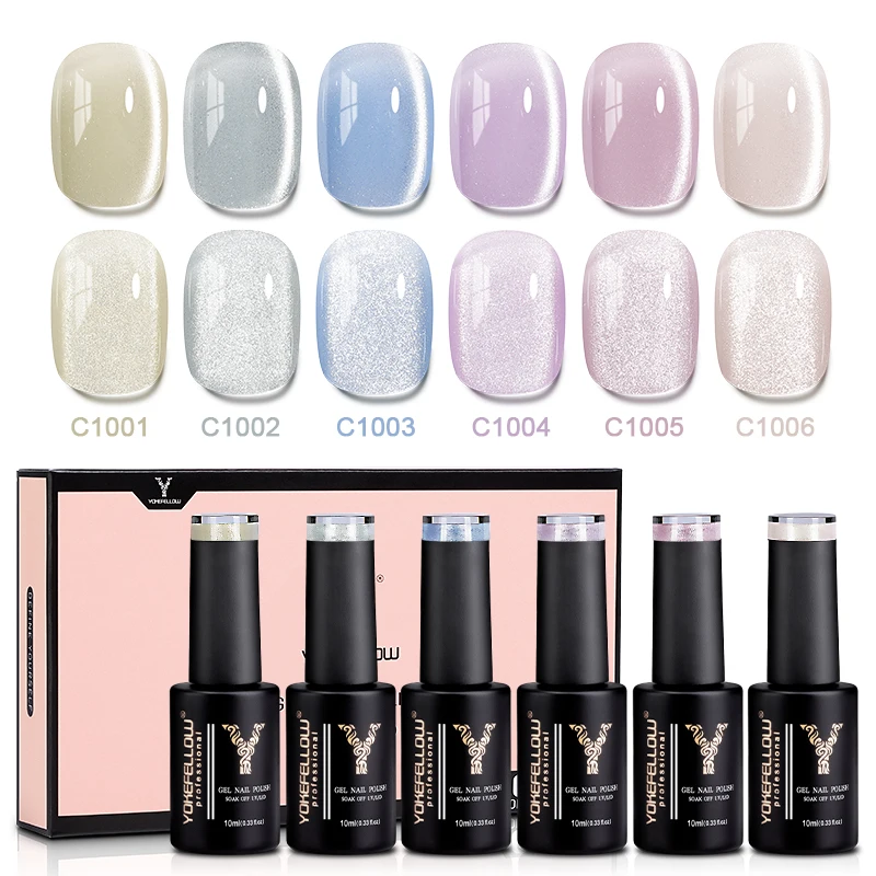 

YOKEFELLOW 6PCS Cat Magnetic Gel Nail Polish 10ml Spring Glitter Blue Pink Cat Eye Gel LED UV Soak Off For Nail DIY Salon Art