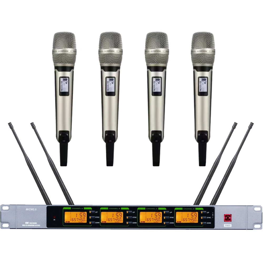 SKM9000 4 Handheld Gold Wireless Microphone System For Stage Live Travelling Performances Sing Speech