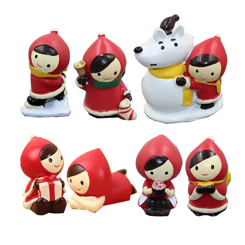 

Christmas Red Coat Girl Boy Miniature Figurine Cartoon Character Resin Craft Home Cake Car Decoration Fairy Garden Statue Figure