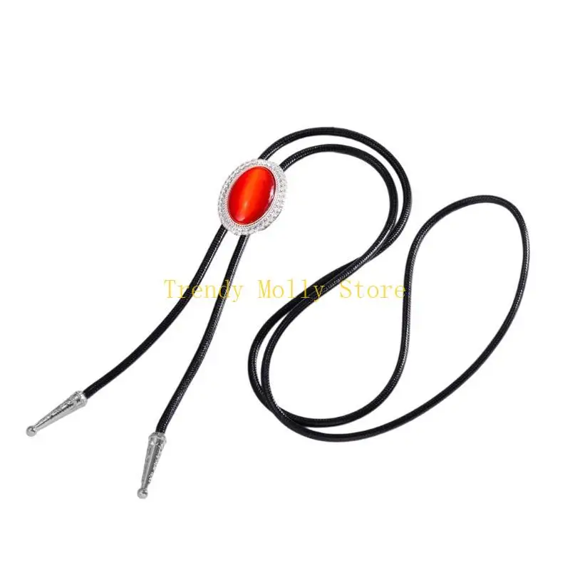 

N5KB Ковбойский галстук-боло унисекс с плетеной веревкой и кулоном овальной формы из драгоценного камня Регулируемый Ожерелье с