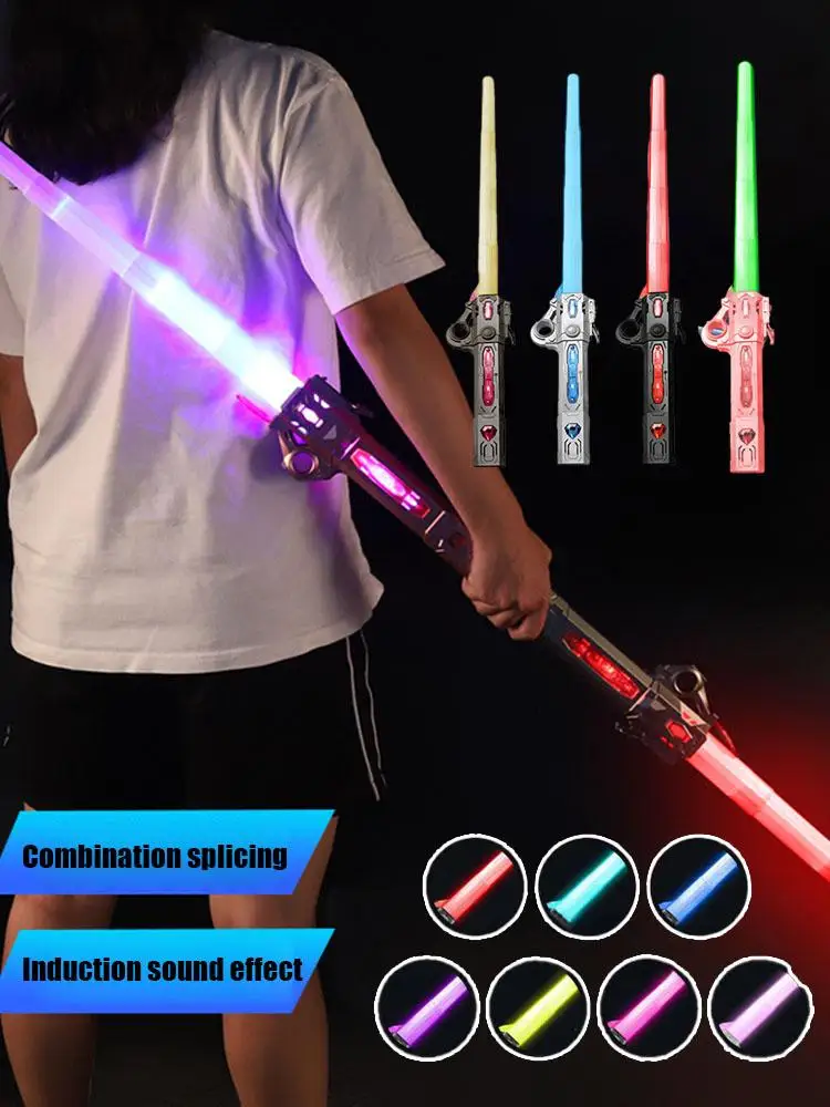 70cm Retractable Sword 2 In 1 Colorful Flash Party Fluorescent Toy Glowing Sword Kids Role Playing Battle Toy With Sound Effect