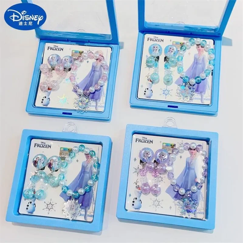 Disney Frozen Elsa Princess Children's Hair Accessories Set Small Ornaments Cute Bracelet No-Punch Ear Clips for Christmas Gifts