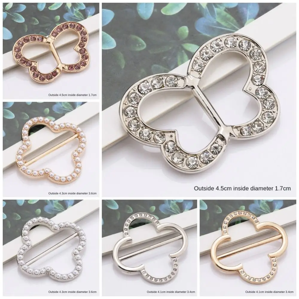 Fashion Pearl Scarf Ring Clip Rhinestone Round Circle Heart Tie Clips Metal Gold Silver Shirt Clip for Women Lady