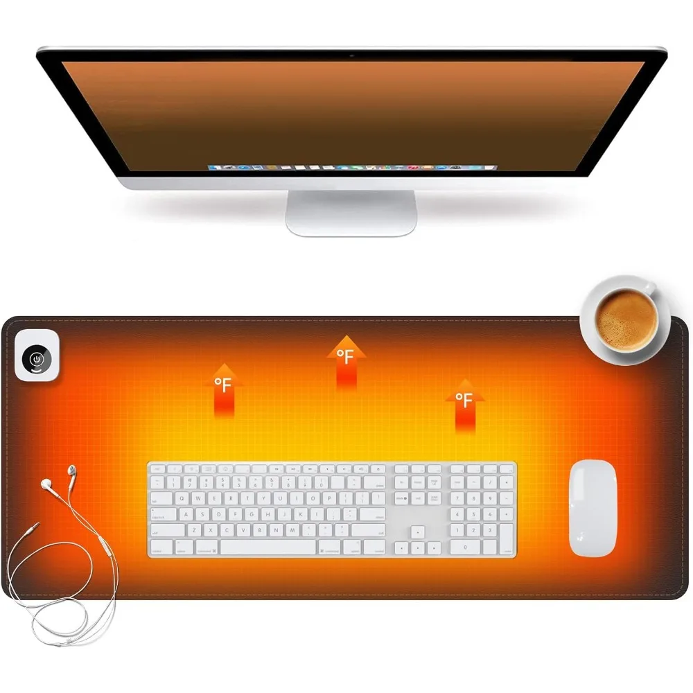 Heated Desk Pad - 3-Level Heating & Auto Shut-Off - 31.5 x 13 inch, PU Leather Surface