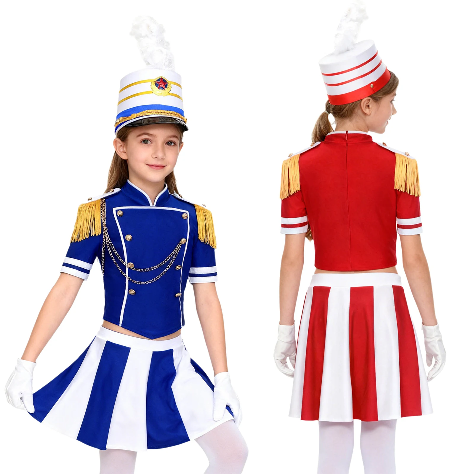Kids Girls Boys Marching Band Drummer Costume Circus Ringmaster Jacket Nutcrackers-hat Honor Guard Uniform Drum Major Outfits