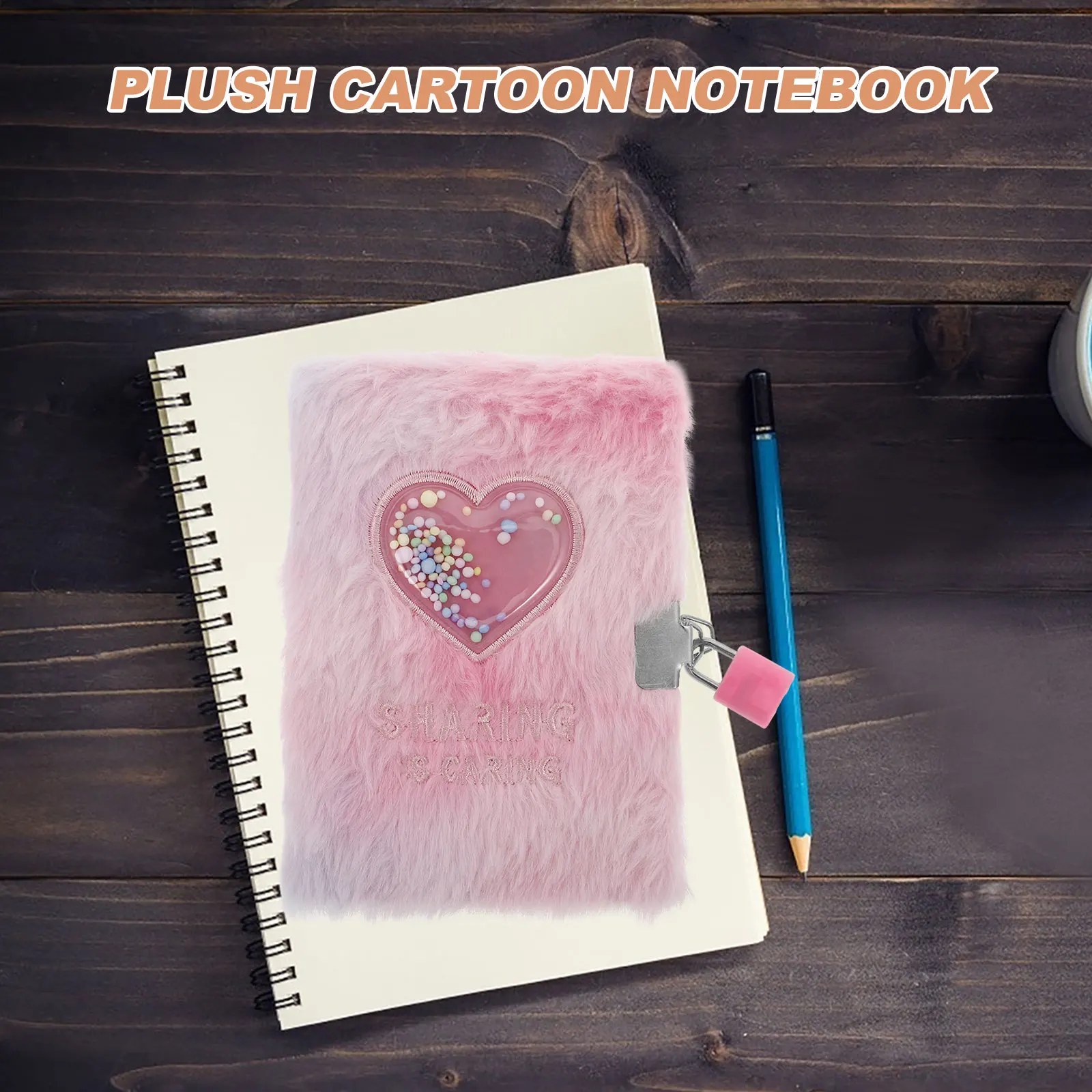 Girl Diary with Fuzzy Lock Soft Cover Children Cartoon Furry Notebook Kids Heart embroidery Writing scrapbook Account with Lock