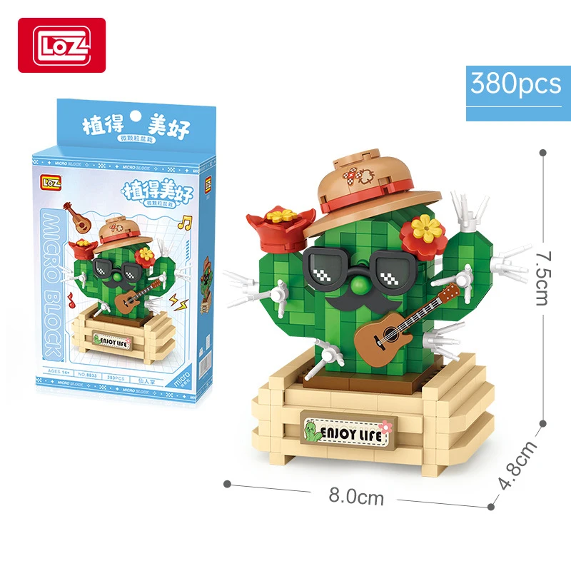 Klocki LOZ, symulacja kwiatów, figurka sukulentu, zabawka do składania z drobnymi elementami, prezent na festiwal dla dziewczynki z kaktusem.