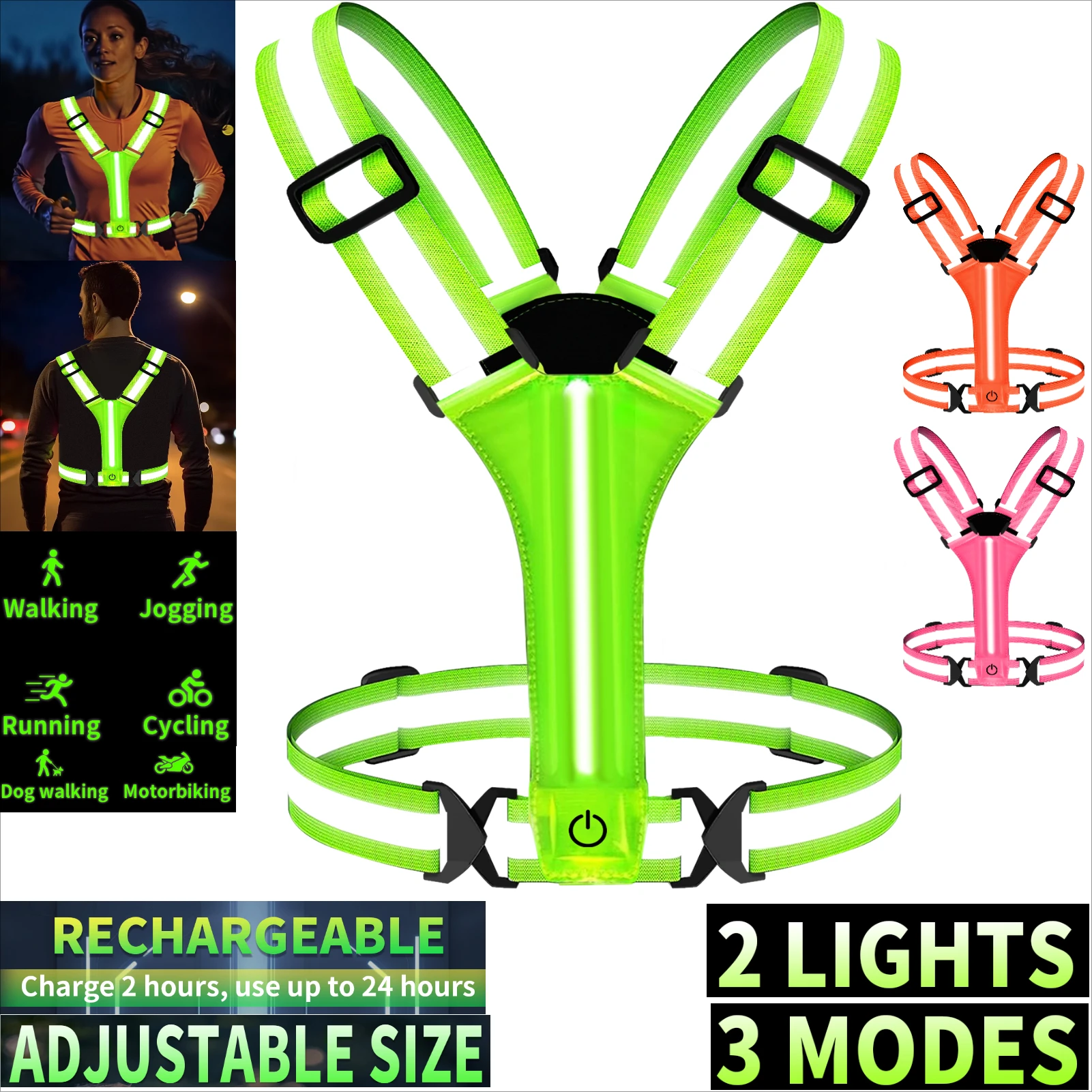 Adjustable Reflective Gear Security Vests USB Rechargeable Safety High Visibility Night Outdoor For Running Cycling Sports