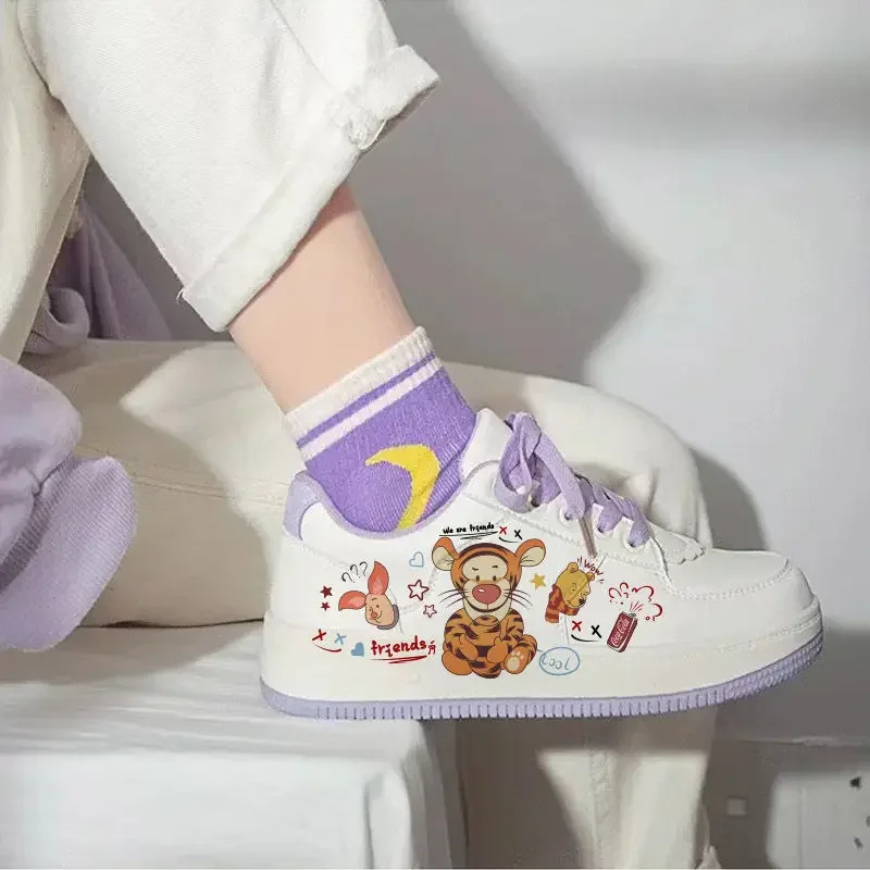 Winnie The Pooh Tigger Shoes Cartoon Cute Shoes Summer Youth New Flat Shoes Low-top White Shoes Breathable All-match