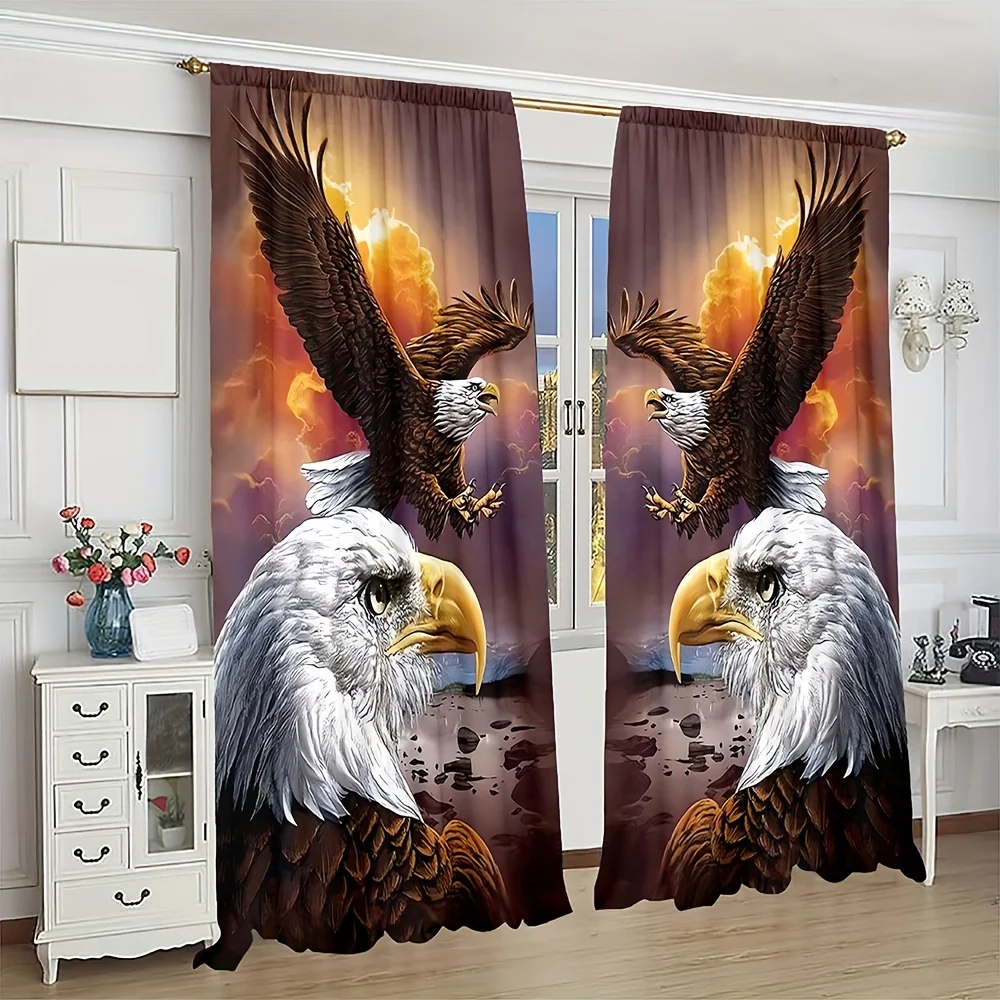 2pcs Eagle Print Curtains Majestic Wings Pattern Sunset Sky Polyester Window Drapes for Bedroom Living Room