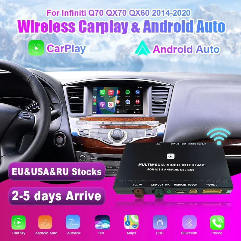 

Wireless Apple CarPlay Android Auto for Infiniti QX60 QX70 Q70 Mirror Aftermarket CarPlay Upgrade Retrofit Multimedia Navigation