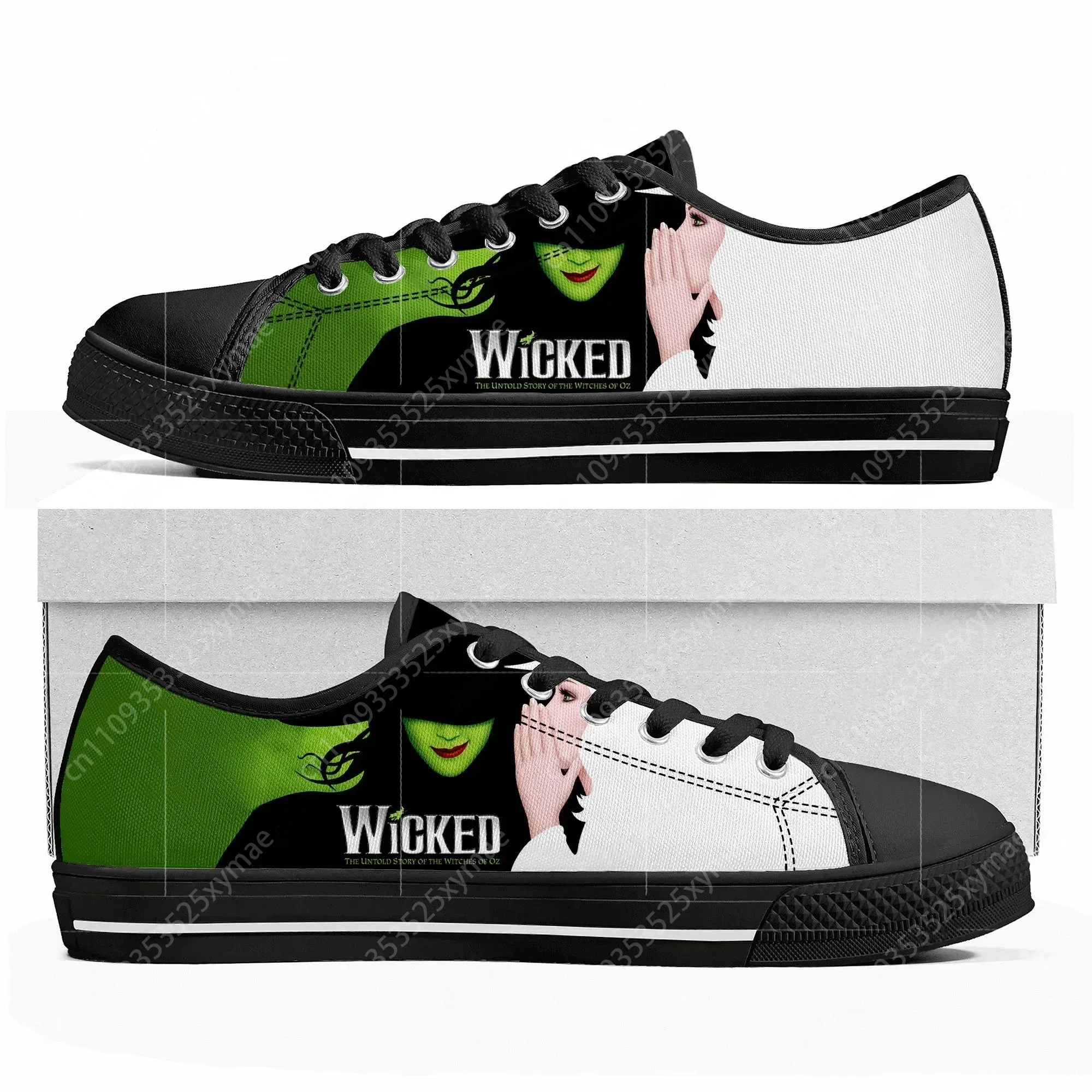 

WICKED He Musical Elphaba The Wicked Witch of the West Low Top Sneakers Mens Womens Teenager Canvas Sneaker Custom Made Shoes