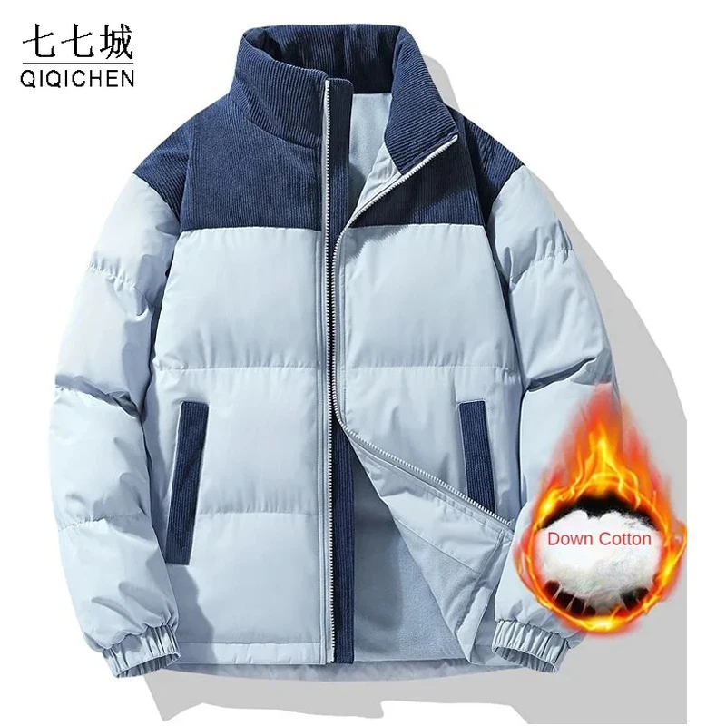 

Winter Down Cotton Jacket Men Women Corduroy Patchwork Lightweight Padded Jackets Fashion Korean Loose Coat Couple Streetwear