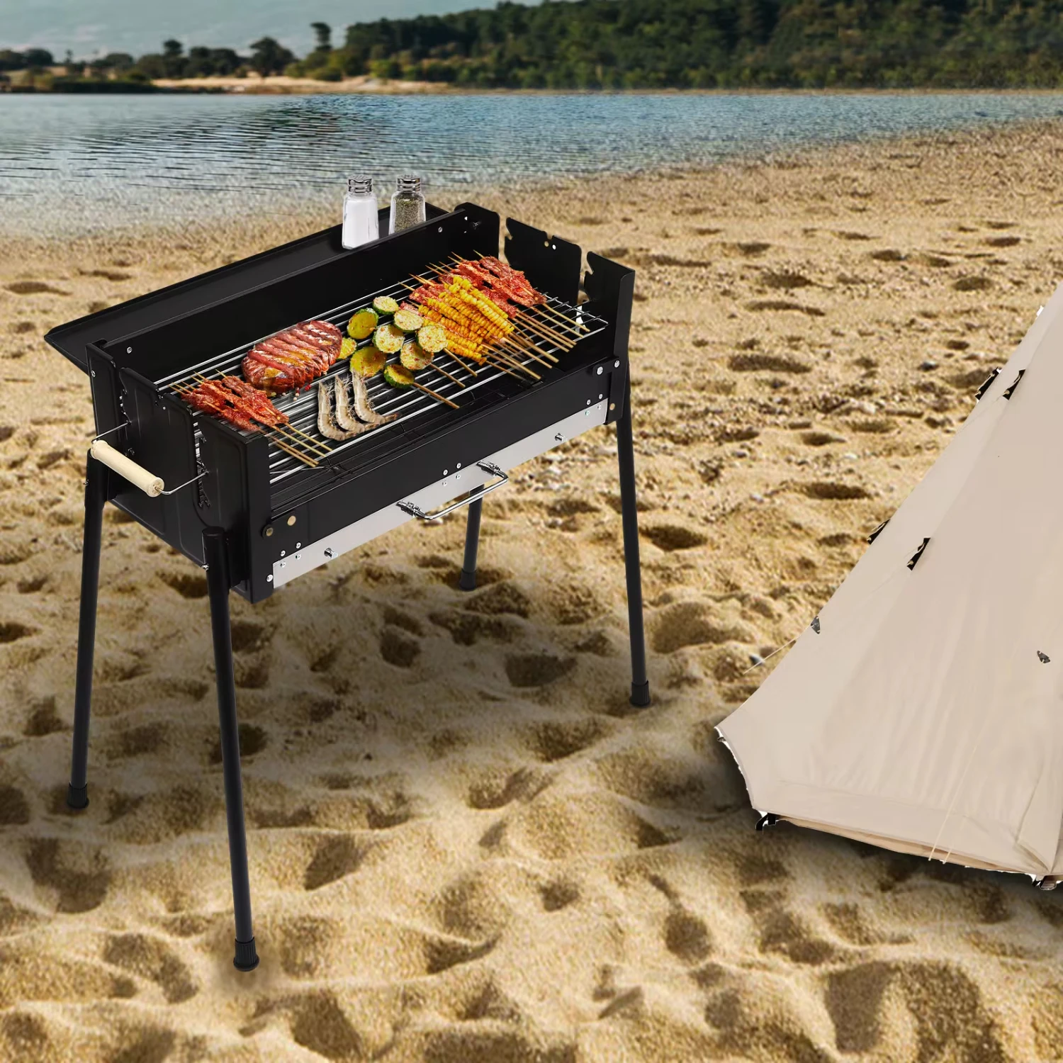 

New Barbecue Charcoal Grill Stainless Steel Folding Portable BBQ Tool Kits Outdoor Cooking Camping Hiking Picnics Outdoor Event